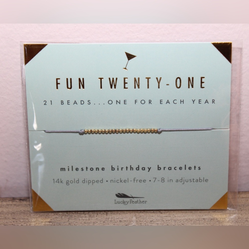 LUCKY FEATHER Fun Twenty-One 14K Gold Dipped Milestone Birthday Bracelet NWT - Picture 2 of 5